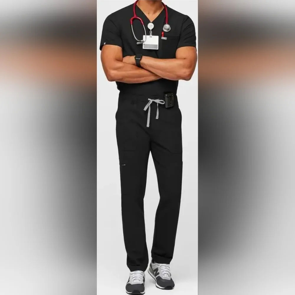 Figs Mens XL Cairo Black Elastic Waist With Zipper Button Scrub Pants Nursing